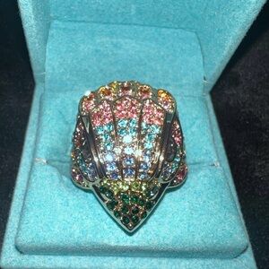 Kurt Geiger Oversized Multicolor Crystal Cocktail Ring Size 8